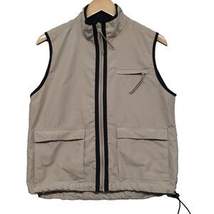 Tek Gear Mens Size S Cargo Vest Nylon Beige Black Trim Full Zip Pockets Gorpcore